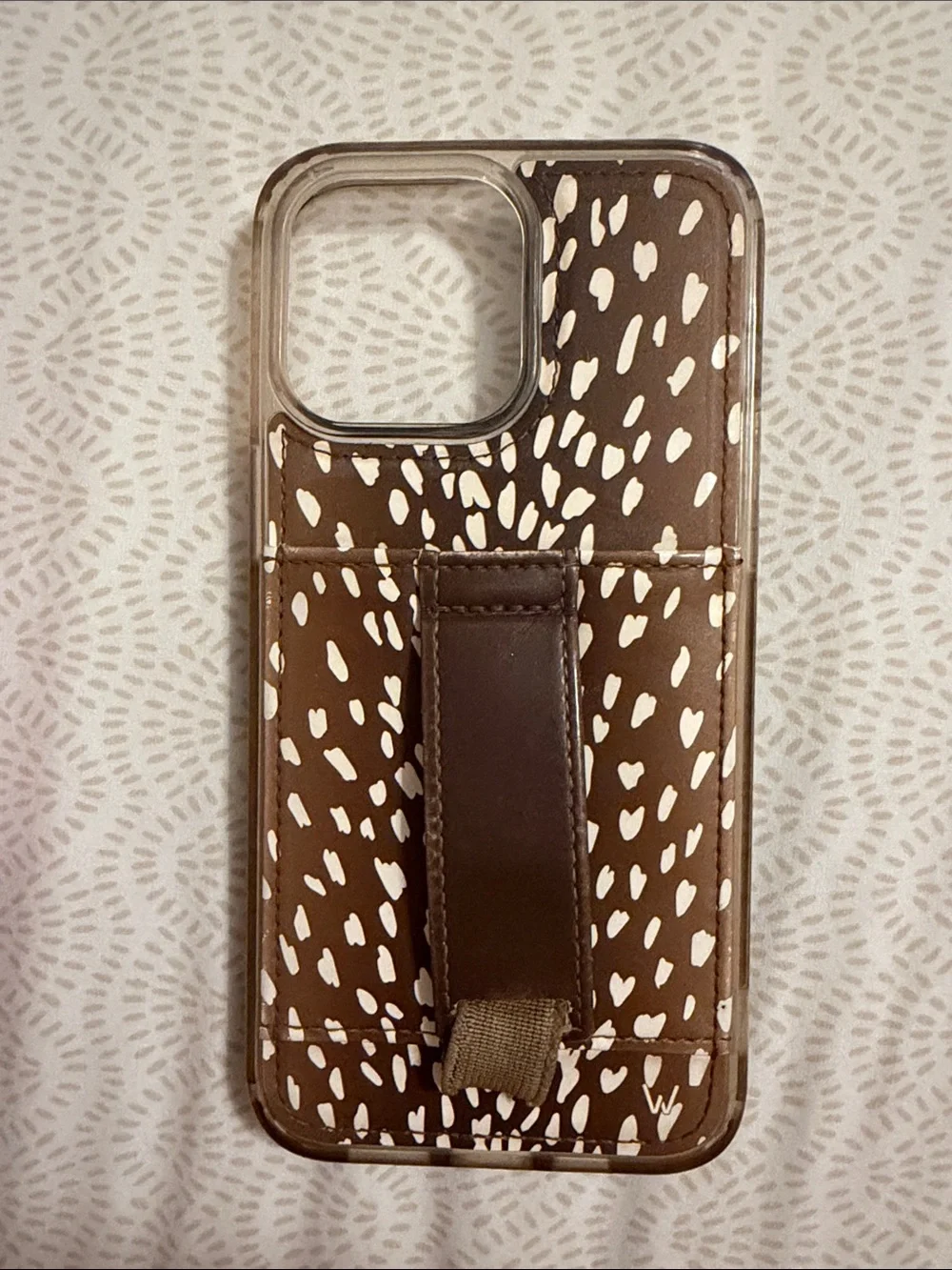 Walli IPhone 14pro max Brown Spot Pattern Phone Case with Hand Strap